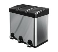 AMIG - Tripler poubelle de recyclage avec pédale RECIK3 - 60 x 37 x 49 cm - Acier inoxydable - Mat