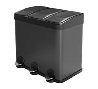 AMIG - Tripler poubelle de recyclage avec pédale RECIK3 - 60 x 37 x 49 cm - Acier - Noir mat