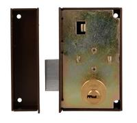 Amig - Verrou de sécurité avec levier de fermeture et languette pour portes en bois Mod. 75P | 67 x 112 mm | Cylindre rond de sécurité | Acier marron