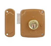 Amig - Verrouillage de suralimentation gauche avec levier de fermeture et languette pour portes en bois Mod. 72PU 100 x 95 mm Loquet avec cylindre rond en acier doré, or
