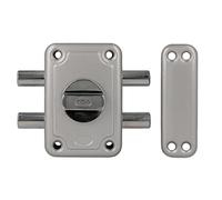 Amig - Verrouillage de Surpose avec 2 boulets de verrouillage et béquille intérieure pour portes en bois Mod. 82 | 96 x 66 mm | Loquet avec cylindre rond de sécurité | Acier émaillé argent