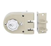 Amig - Verrouillage de Surpose Droite avec levier de Fermoir, Languette et Poignée pour Portes en Bois Mod. 1396 | 60 mm | Loquet avec Cylindre Intérieur et Extérieur | Acier Beige
