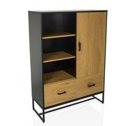 hjh Living - Armoire de bureau AMIO H - 100x40x140 cm, 2 tiroirs 1 porte - Noir/Chêne
