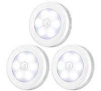 AMIR 3 Pack Lampe Detecteur de Mouvement Interieur, Veilleuse Detecteur de Mouvement, Lampe de Placard, Alimenté par Batterie (Non Inclus), Veilleuse LED pour Penderie/Étagère/Cuisine/Passage, Blanc
