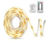 AMIR LED Ruban Bande Lumineuse à LED, 3M 90 LED Alimentée par Batterie avec Télécommande, 8 Modes, Auto-adhésive, étanche pour le Rétro-éclairage de la Télévision, la Cuisine, Noël, Blanc Chaud