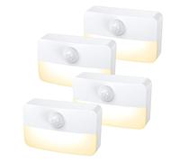 AMIR LED Veilleuse Lampes Détecteur de Mouvement, Autocollantes pour l'intérieur, Lampes de Cuisine Alimentées par Batterie, Armoire, Escalier, Cuisine, 4PCS Blanc Chaud