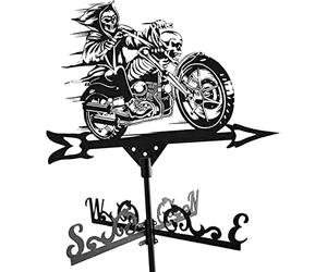 AMITVA Girouette Crazy Moto en métal pour extérieur en acier inoxydable avec indicateur de direction de la vitesse du vent pour décoration de ferme, cour, jardin, tonnelle