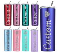 Amlion Gobelet personnalisé - Gravé au laser avec le nom, gobelets en acier inoxydable de 20 oz personnalisés avec couvercles et pailles pour les femmes et les hommes - 13 couleurs et 42 icônes