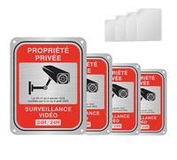 Amlope Lot de 4 Panneau Camera Surveillance Vidéo Surveillance, 15x 12cm Aluminium Panneaux Propriété Privée sous Vidéosurveillance Intérieur/Extérieur