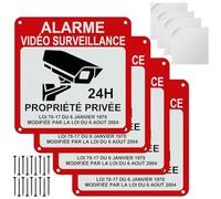 Amlope Lot de 4 Panneau de Caméra Alarme 15×15 cm, Vidéo Surveillance Propriété Privée, Plaque Aluminium Extérieur Intérieur