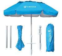 AMMSUN Parasol de plage pliable et portable de 1,8 m avec ancre de sable, inclinaison et grille d'aération UPF 50 + protection UV pour valise, parasol de plage portable compact et pliable pour