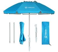 AMMSUN Parasol de plage portable compact de 2 m avec ancre de sable, coupe-vent, bouton poussoir d'inclinaison et grille d'aération, protection UV 50+, tient dans une grande valise pour voyage,