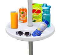 AMMSUN Plateau de Parasol de Plage de 33 cm pour Plage, terrasse, Jardin, Piscine avec Porte-gobelets, Compartiments à collation, Blanc