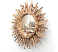 amoard Miroir Soleil Mural en Bois, Format 18 Pouces pour Déco Intérieure | Fixation arrière intégrée,décoration adaptée à l’entrée, chambre, salon, créez une atmosphère chaleureuse et bohème chez vous