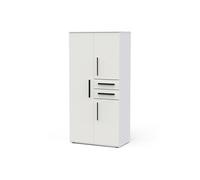 Amoire placard de rangement 3 portes et 2 tiroirs couleur blanc mat - Largeur 90,4 x Profondeur 50 x Hauteur 188 cm - -