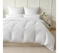 Amolavet Parure de lit d'été 3 pièces en microfibre brossée 200 x 200 cm avec fermeture éclair pour lit double housse de couette 200 x 200 cm et 2 taies d'oreiller 80 x 80 cm - Blanc