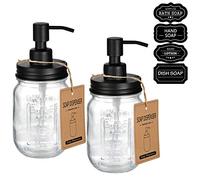 Amolliar Mason Jar Lot de 2 distributeurs de Savon Liquide de Rechange en Acier Inoxydable - Décoration Rustique pour Cuisine/Salle de Bain, Savon Liquide pour Les Mains, Savon Vaisselle, lotions -