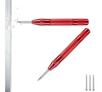 AMONENZ 2 Pièces Pointeau Automatique 130 mm, Rouge Pointeau a Frapper | Poincon Metal avec 3 Têtes de Rechange, Poinçons Centraux Ressort en Alliage D'aluminium, pour Verre, Métal, Bois