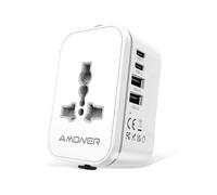 Amoner Adaptateur Prise Universelle Voyage International - 5 in1 Travel Adapter Internationale avec 2 USB 2 USB-C et 1 AC Chargeur France vers UK Allemagne Japon Srilanka Italie Europe USA