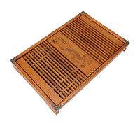 AMONIDA Plateau de Service à thé Plateau à thé Kungfu Exquis avec Tuyau de Vidange pour les Amateurs de Beau Motif D'orchidée en Bois 11,0 X 16,9 Pouces (Orchidée jaune)