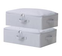 Amonsen Lot de 2, 52X36X16cm, Paniers de Rangement Pliables Peu Profonds avec Couvercle Souple à Fermeture Éclair, Boîte Organiseur pour Sous-vêtements, Chaussettes, Épicerie, Gris Clair