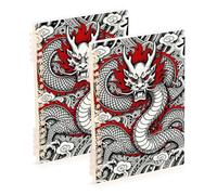 Amooorous Lot de 2 cahiers à spirales à spirale, format A5, noir et rouge, style tatouage asiatique, 21,1 x 14,5 cm, reliure à spirale, 60 feuilles pour l'école et le bureau