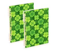 Amooorous Lot de 2 cahiers lignés à spirales à spirales de format A5, motif trèfles et trèfles vert porte-bonheur de 21,1 x 14,5 cm, pour l'école et le bureau