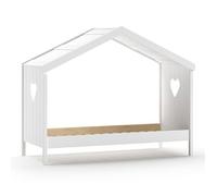 Vipack Lit de maison Amori avec surface de couchage 90 x 200 cm, incl. sommier à lattes à roulettes Finition en pin et MDF laqué blanc