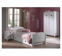 AMORI Lit simple 90x200cm blanc + Chevet + Armoire 2 portes + Lit gigogne