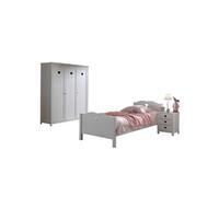 AMORI Lit simple 90x200cm + sommier + Chevet + Armoire 3 portes