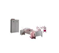 AMORI Lit simple 90x200cm + Table de chevet + Bureau + Armoire 2 portes