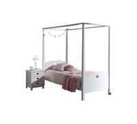 AMORI Lit simple à baldaquin 90x200cm laqué blanc + chevet