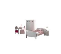 AMORI Lit simple + Table de Chevet + Bureau + Armoire 3 portes