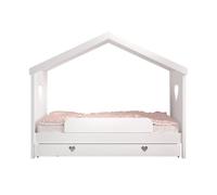 Lit de maison Vipack Amori avec protection anti-chute, surface de couchage 90 x 200 cm, y compris sommier à lattes et tiroir de lit, finition en pin et MDF laqué blanc