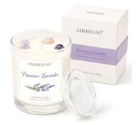 AMORXIAO Bougie Parfumée Provence Lavender en Pot en Verre, 320g | Cire de soja & mèche en coton, 70-75 h de combustion, fleurs séchées et pierres décoratives