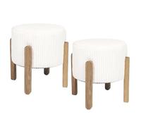 Lot de 2 Tabourets en velours côtelé coloris crème pieds en acacia - AMORY - ALTOBUY Beige G