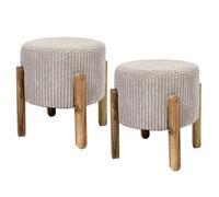 Lot de 2 Tabourets en velours côtelé coloris taupe pieds en acacia - AMORY -