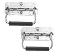 Amosfun 2 Pièces Poignée Métallique Robuste Pliable en Acier Inoxydable Argenté avec Ressort, Poignée de Rechange Portable pour Boîte à Outils et Mallette en Usine
