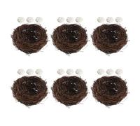 Amosfun 6ensemble Nids Oiseaux Artificiels Rotin Lot de Œufs Décoratifs Ornements de Pâques pour Jardin et Maison Nichoirs Tissés Faits Main