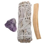 Amosfun Bâtonnets de Parfum Naturels Purifiants Sauge Blanche 4 Pouces Bois Sacré de Pérou et Améthyste, Ensemble Aromathérapie pour Purification Intérieure et Décoration de Yoga