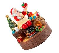 Amosfun Boîte à Musique de Noël Lumière LED Chaude Rotative en Résine avec Figurine du Père Noël Classique et Train Tournant, Décoration de Table USB sans Pile