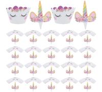 Amosfun Décorations De Gâteau Licorne 24 Pièces Carte Wrapper De Gâteau 21.50X5.70Cm Pour Fête D'Anniversaire Enfants Baby Shower Accessoires De Dessert Mignons
