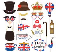Amosfun Drapeau du Royaume- Photo Booth Props Kit Selfie Props pour British National Day Party Décorations Dress Up Accessory Sign 20PCS