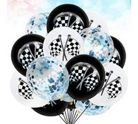 Amosfun Ensemble Ballons Drapeau À 15 Pièces Ballons Latex Et Confettis Bleus Décoration Thème Voiture Course Anniversaire Fête Sans Ruban