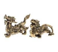 Amosfun Figurines Artisanales en Laiton Kylin et Pi Yao - Lot de 2 Ornements Feng Shui Vintage 5 x 3,3 x 1,6 cm / 65 g - Décoration Dorée pour Bureau, Maison, Étage ou Étagère - Cadeau Symbolique pour