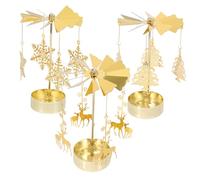 Amosfun Lot De 3 Bougeoirs Décoratifs Rotatifs En Métal Doré, Bougeoirs De Noël Motifs Carrousel, Flocons Glacés Et Cerfs, Décoration De Mariage Et Fête, Porte-bougies Pour Intérieur Élégant