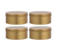 Amosfun Lot de 4 boîtes à biscuits dorées rondes en fer blanc - Boîte de rangement hermétique avec couvercle - 10,5 x 4,4 cm - Boîte à biscuits en métal pour pâtisseries, bonbons, décoration pour la
