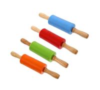 Amosfun Lot de 4 Rouleaux à Pâte Mini en Silicone Manches en Bois Multicolores, Rouleau à Pâtisserie Léger et Portable, Cuisine Domestique et Boulangerie, Ustensiles de Pâtisserie Pratiques