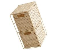 Amosfun Panier de Rangement à Double Couche, Conteneur PVC Fer pour Bureau | Format Tiroir pour Petits Objets, Usage Polyvalent à Maison, Coloris Kaki, Garde L’espace Ordonné
