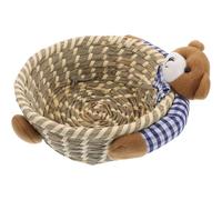 Amosfun Panier de Rangement en Osier Tressé Motif Ours Bleu, Grand Format, Panier Décoratif Multifonction pour Jouets et Linge, Accessoire Pratique pour Chambre D’garçon et Filles,